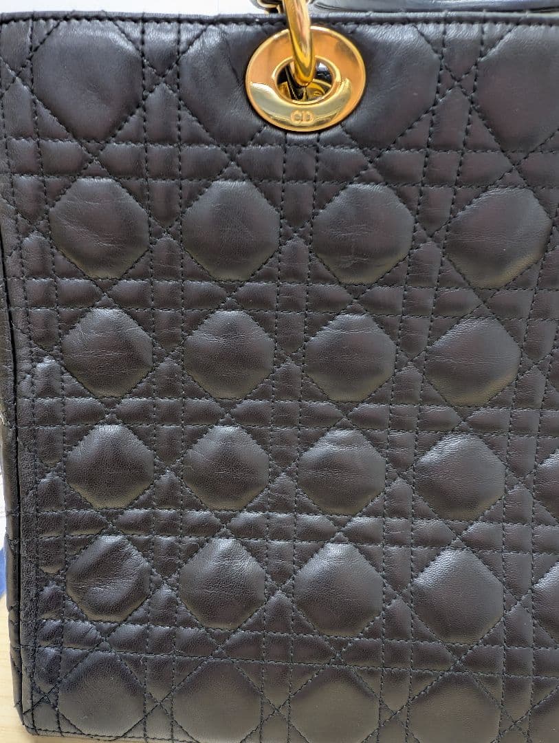 美品 ディオール レディディオール カナージュ レザー ハンドバッグ 黒