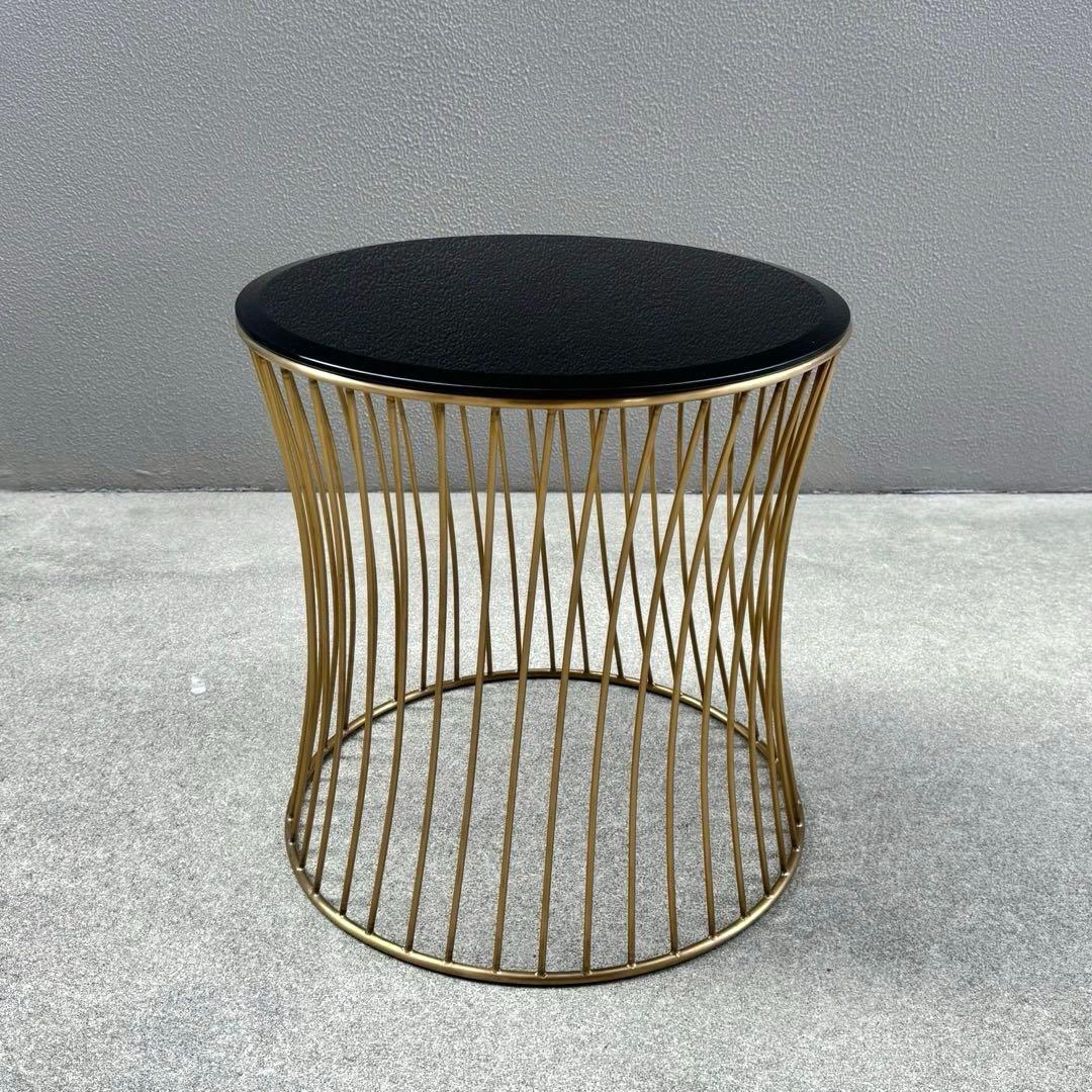 美品✴︎関家具 ラウンド サイドテーブル ガラス天板 ブラス 螺旋 高級 テーブル