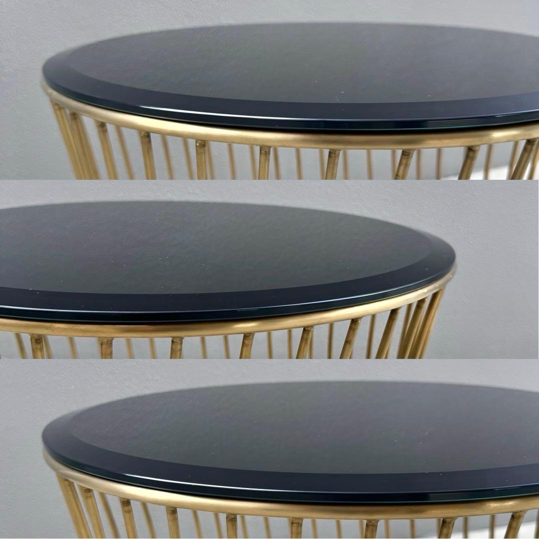 美品✴︎関家具 ラウンド サイドテーブル ガラス天板 ブラス 螺旋 高級 テーブル