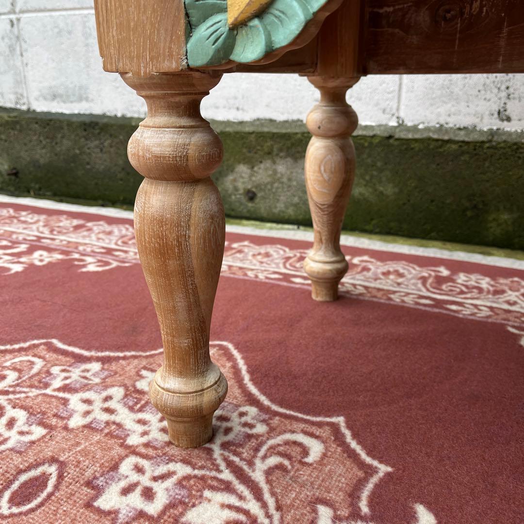 木製無垢材 チーク材◾️彫刻デザイン サイドテーブル 飾り台 花台 ディスプレイ台