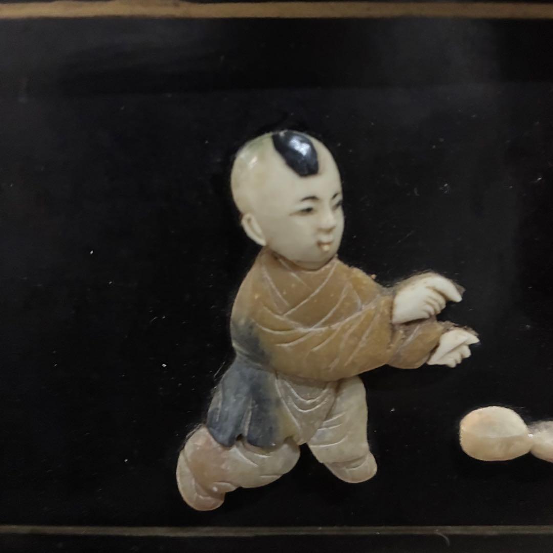 中国箪笥 黒漆 玉石細工 唐子 女官 花鳥図 中国美術 中国古玩 アンティーク