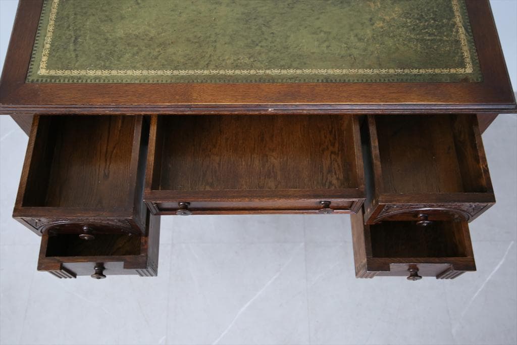 英国アンティーク木製デスク/勉強机/テーブル/飾り棚/オフィス事務(91-57)