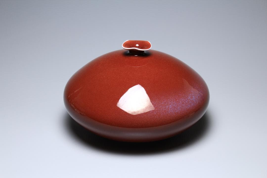 馬場真右衛門　辰砂花瓶　日展作家　有田焼　共箱　美品　茶道具【正一古美術】