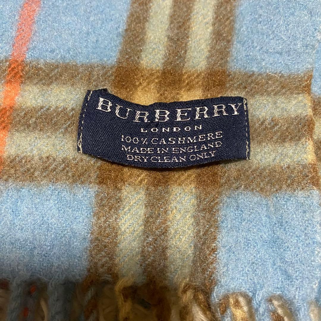 希少色　BURBERRY マフラー ノバチェックライトブルー カシミヤ100%