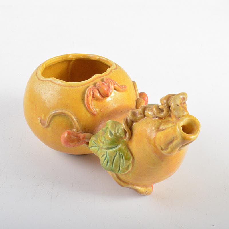 中国　乾隆年製　黄釉粉彩　蝙蝠果実文　水滴　水注　M　R6267