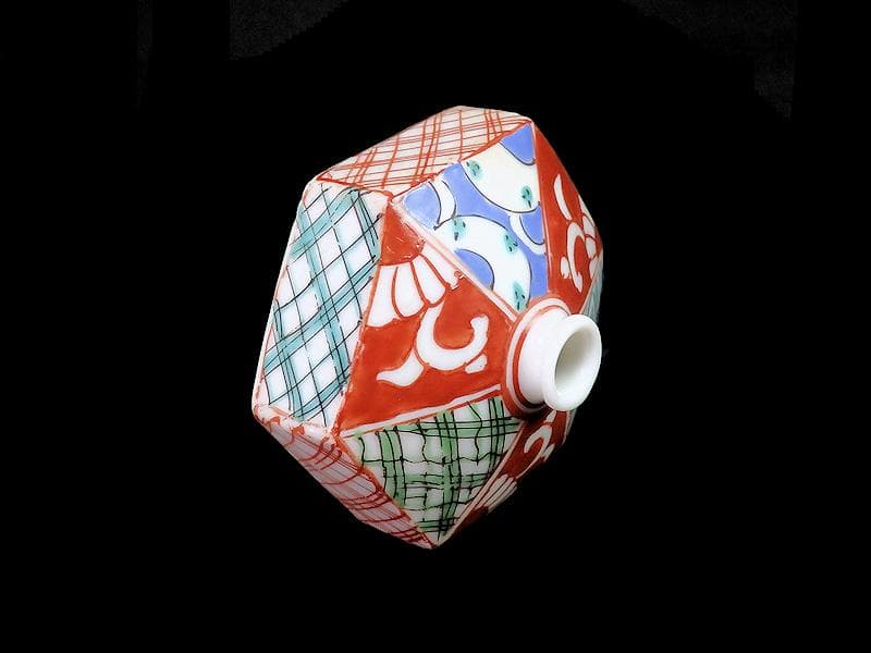 伊万里　瀬戸　色絵　幾何学紋の図　油壷　E421A-fbkn