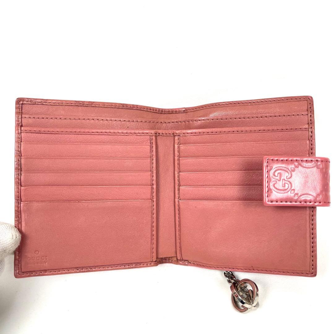 グッチ　折り財布　インターロッキング　シマレザー　GGロゴ　エンボス　レザー