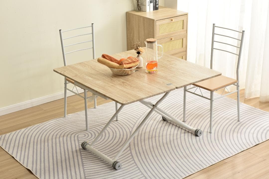 超人気！テーブル 天板が2倍に広がるガス圧昇降テーブル Natural