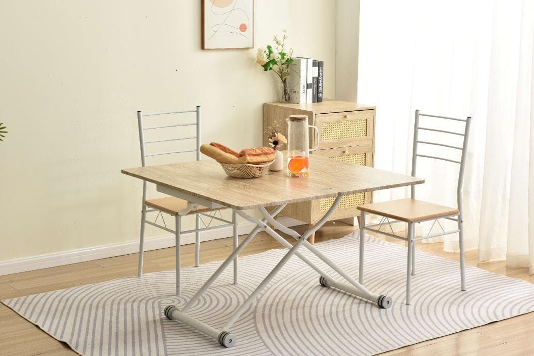 超人気！テーブル 天板が2倍に広がるガス圧昇降テーブル Natural