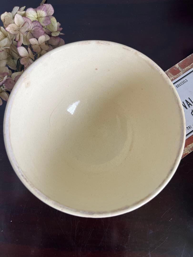 フランスアンティーク　カフェオレボウル レア　特大　青い花　ステンシル