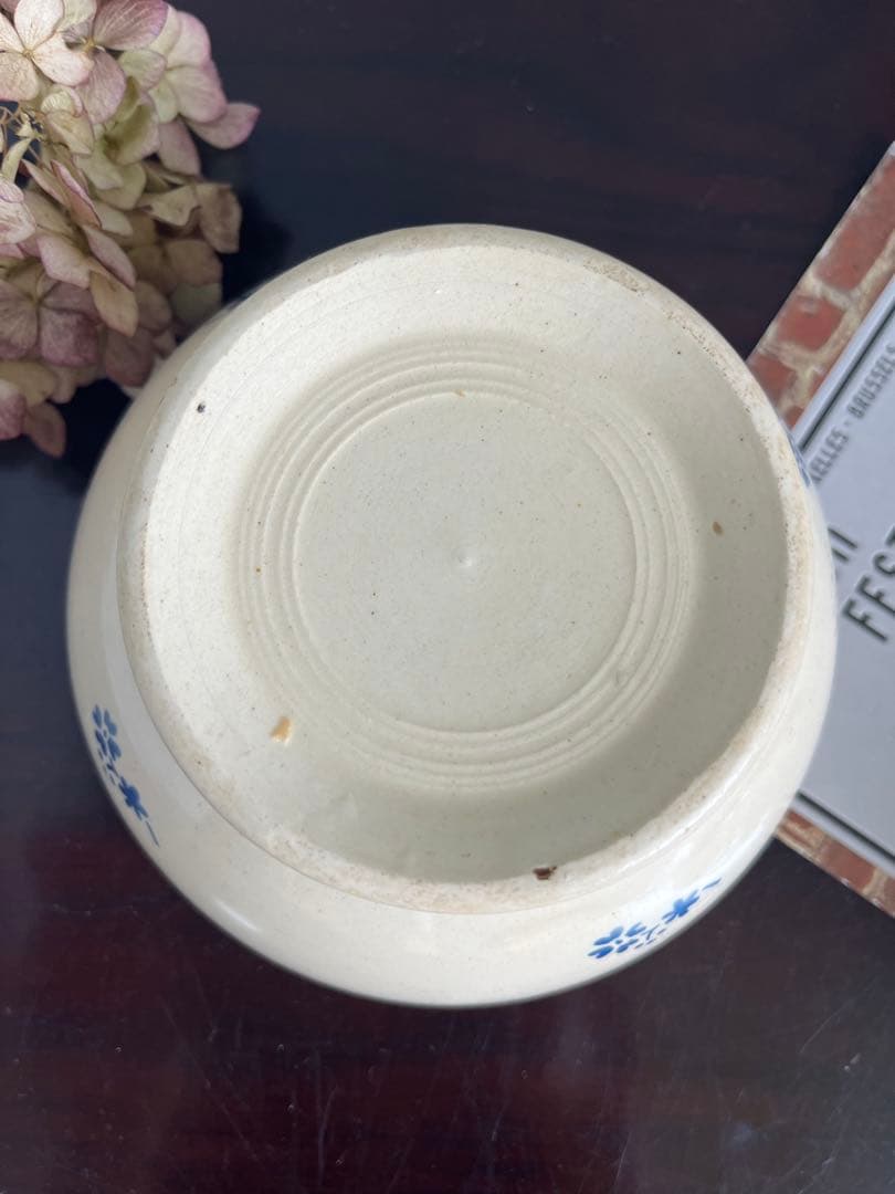 フランスアンティーク　カフェオレボウル レア　特大　青い花　ステンシル