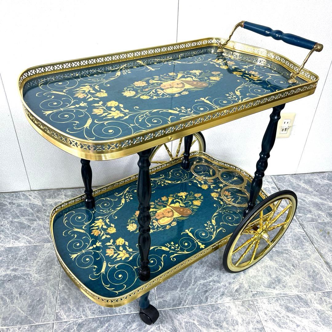 イタリア製 アンティーク キッチン 配膳 ワゴン キャスター付