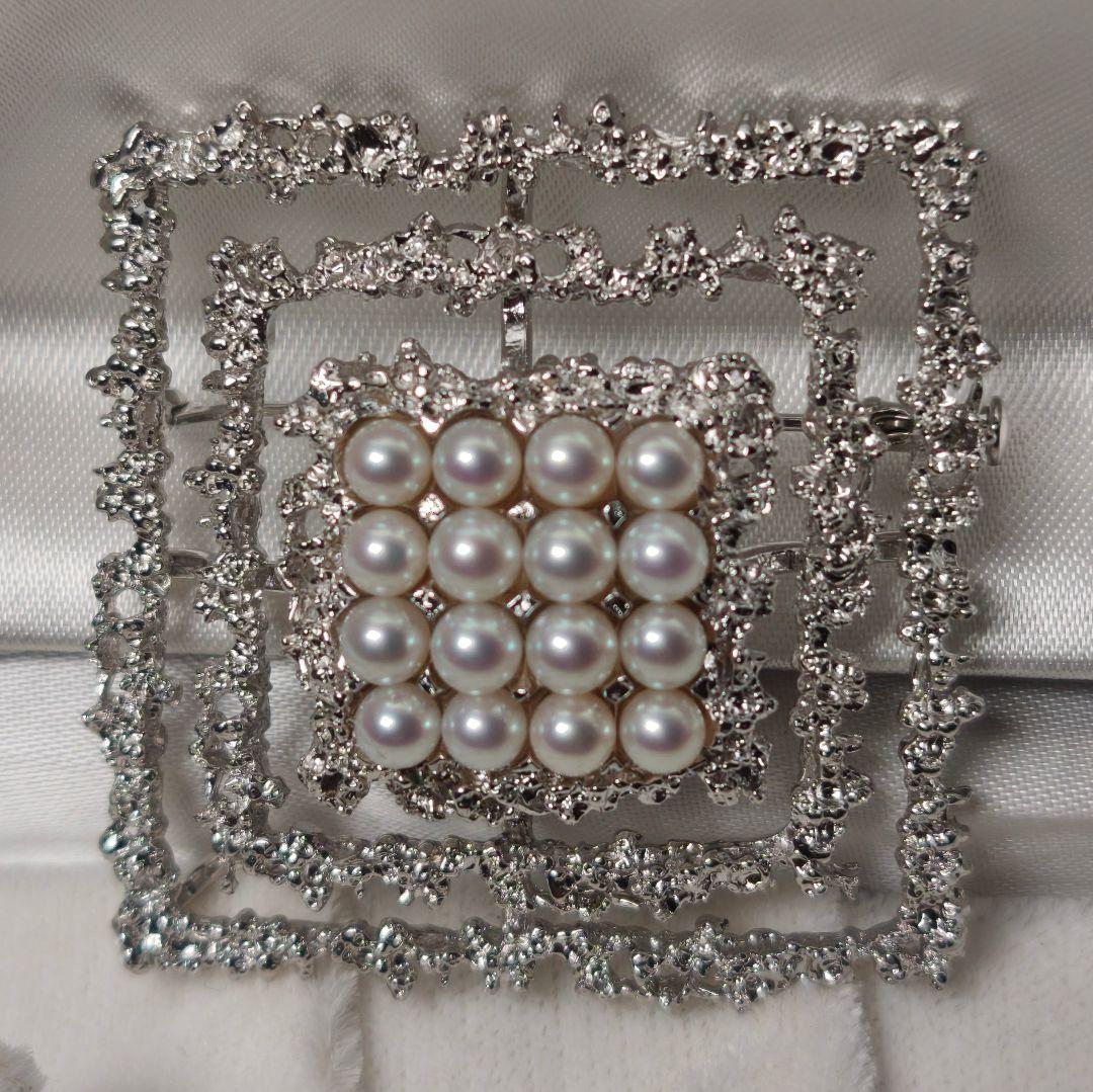 【美品 高品質◎】タサキ ブローチ パール スクエア フォーマル 16珠