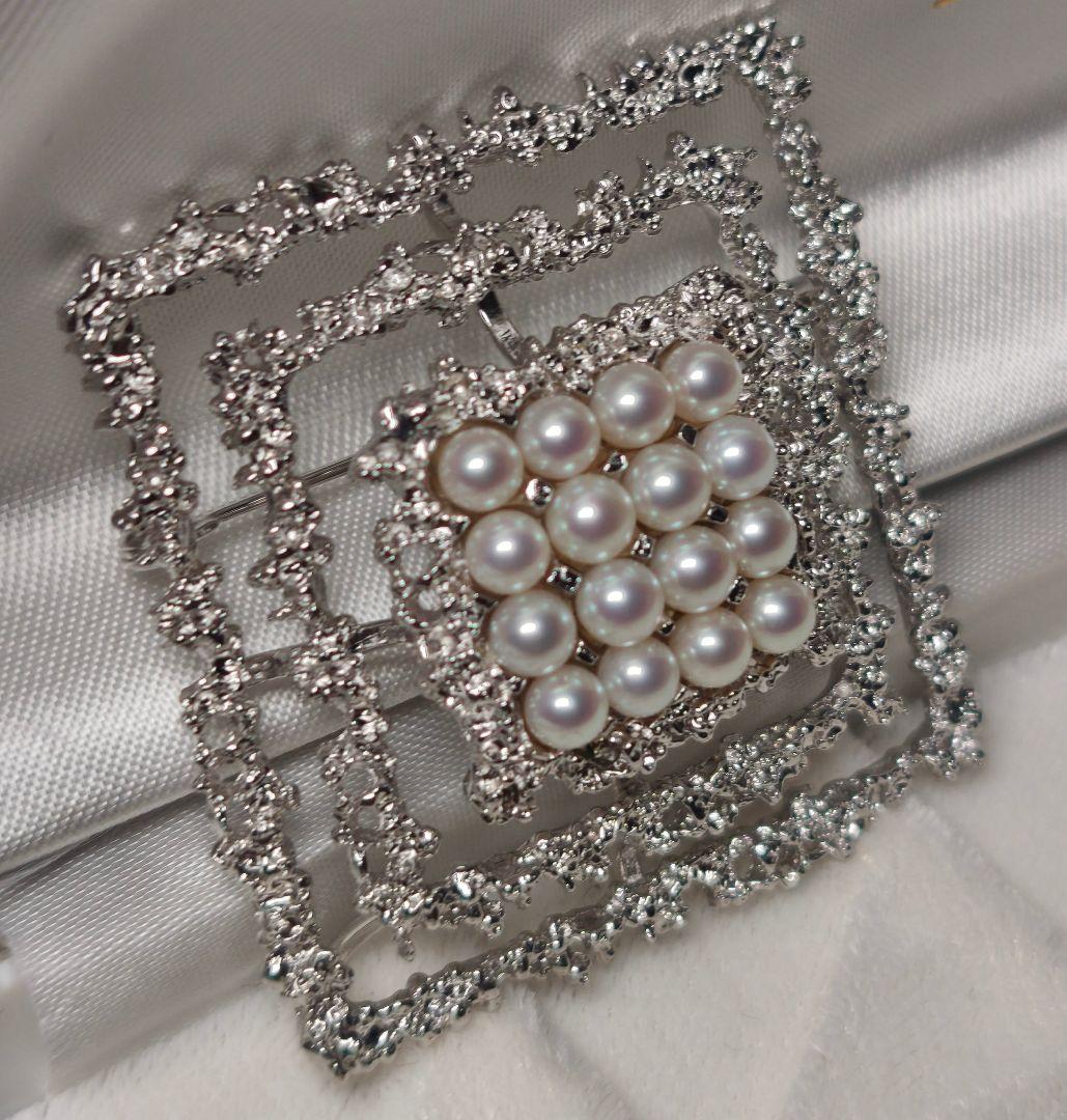 【美品 高品質◎】タサキ ブローチ パール スクエア フォーマル 16珠