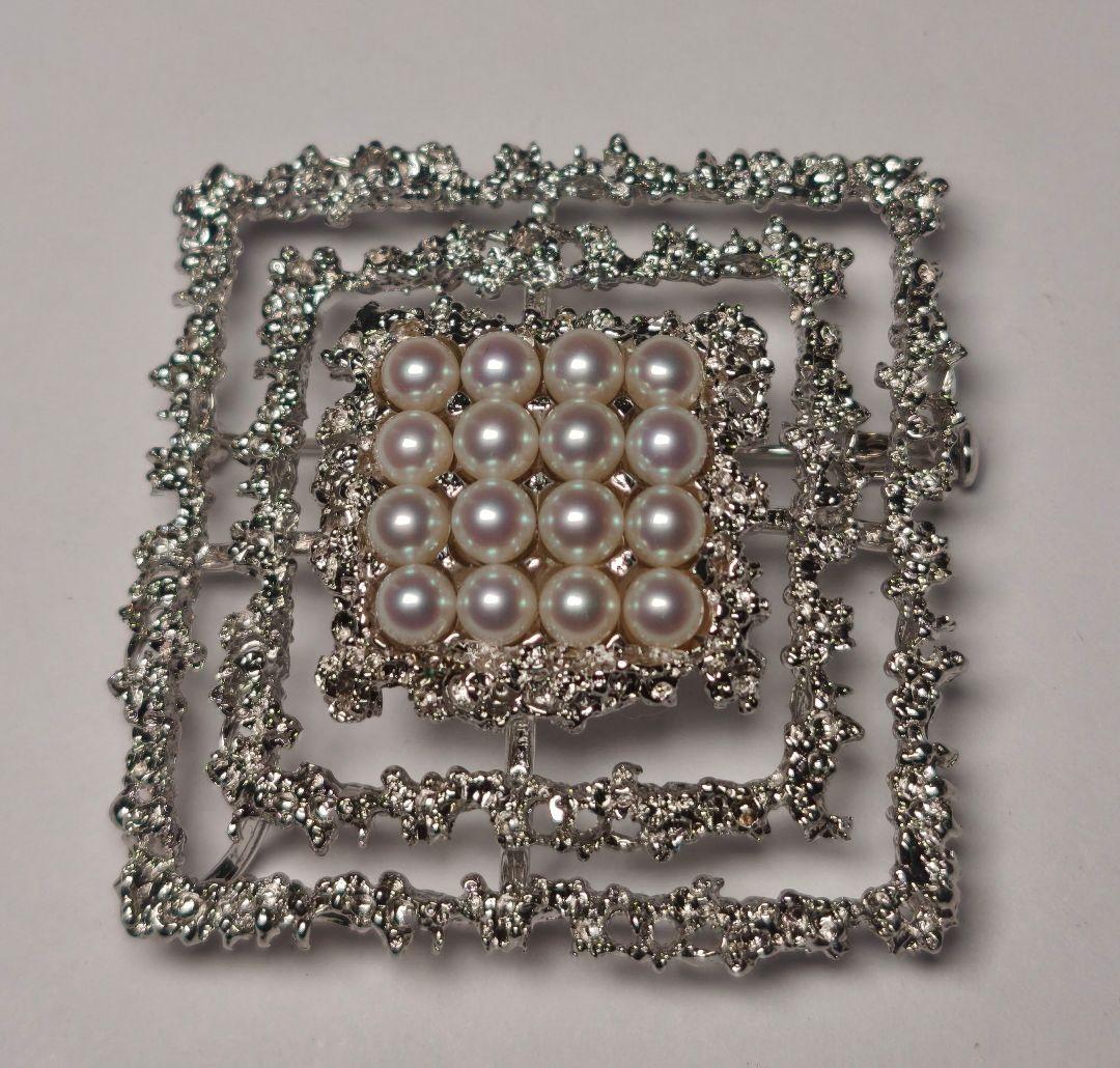 【美品 高品質◎】タサキ ブローチ パール スクエア フォーマル 16珠