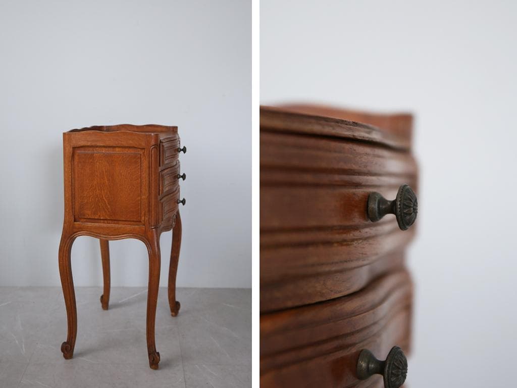 フランスアンティーク猫脚ナイトテーブル/木製キャビネット机飾り棚(82-129)