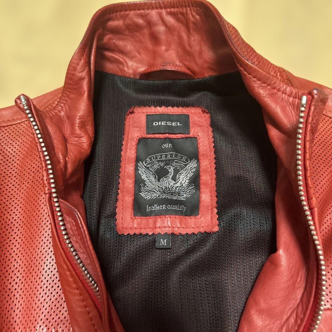 K*E様 ディーゼル　diesel 赤 レザージャケット シングルライダース　リ