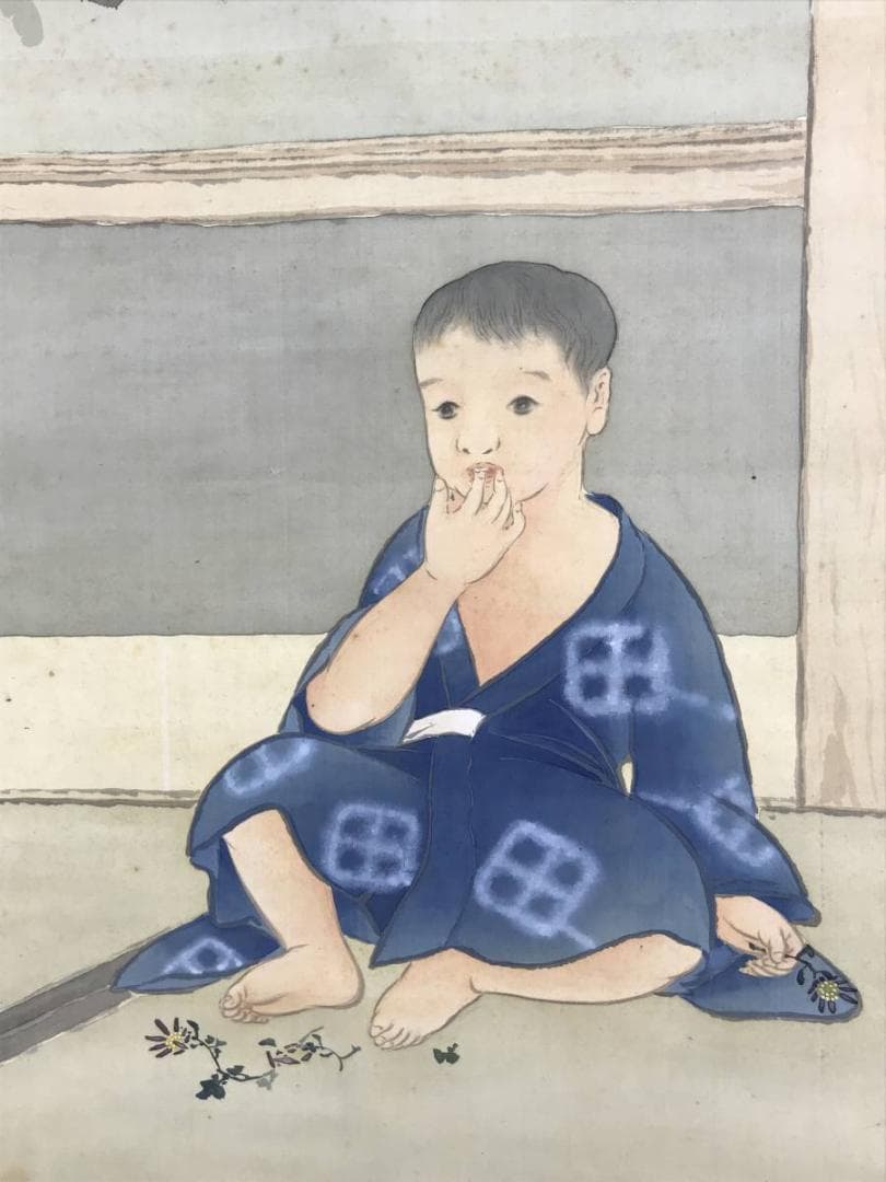 【真作】関田華亭/子供の図/人物図/掛軸☆宝船☆AD-554