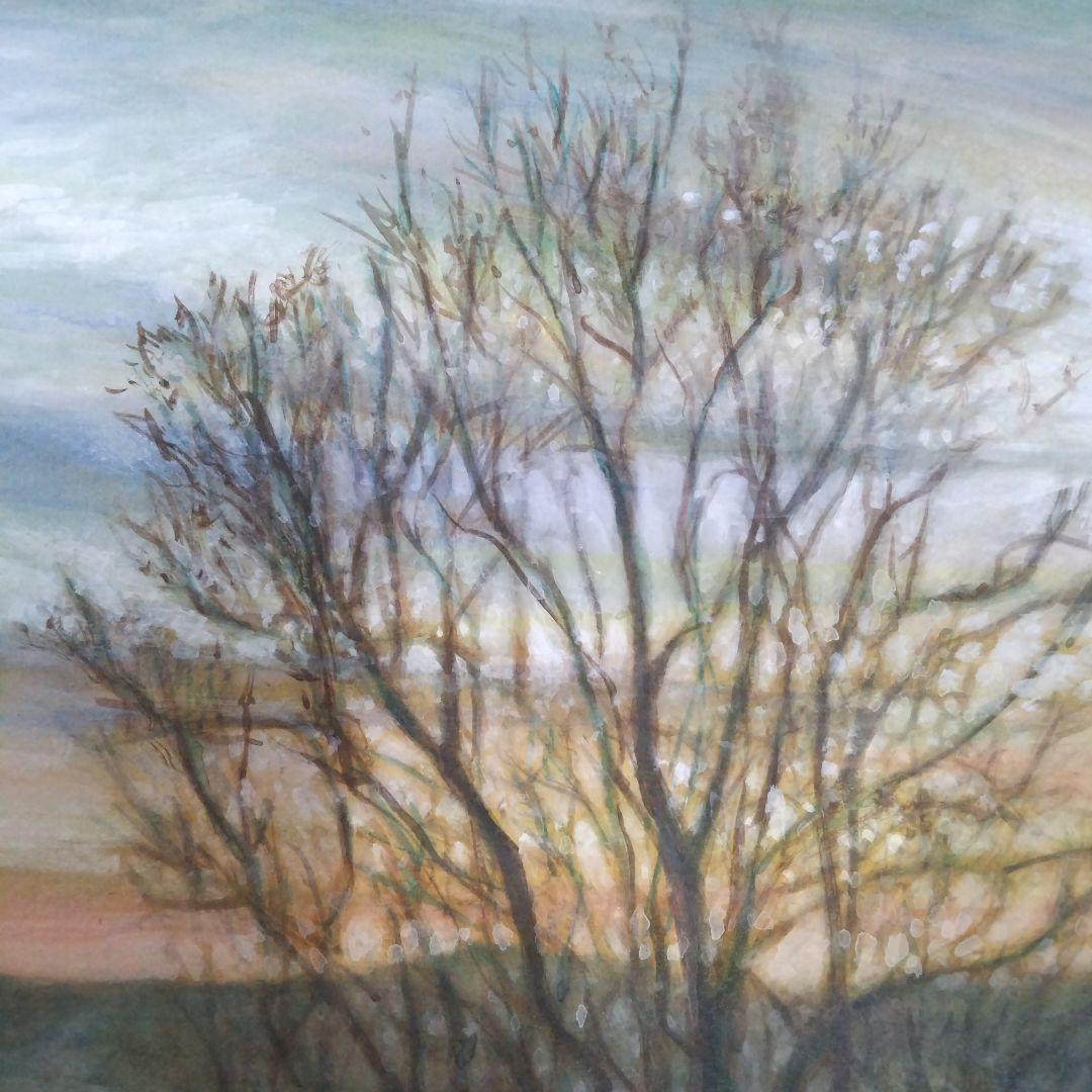 貴志川のレアな夕焼け、額縁ガラス入り６号保田三友紀の古典画水彩