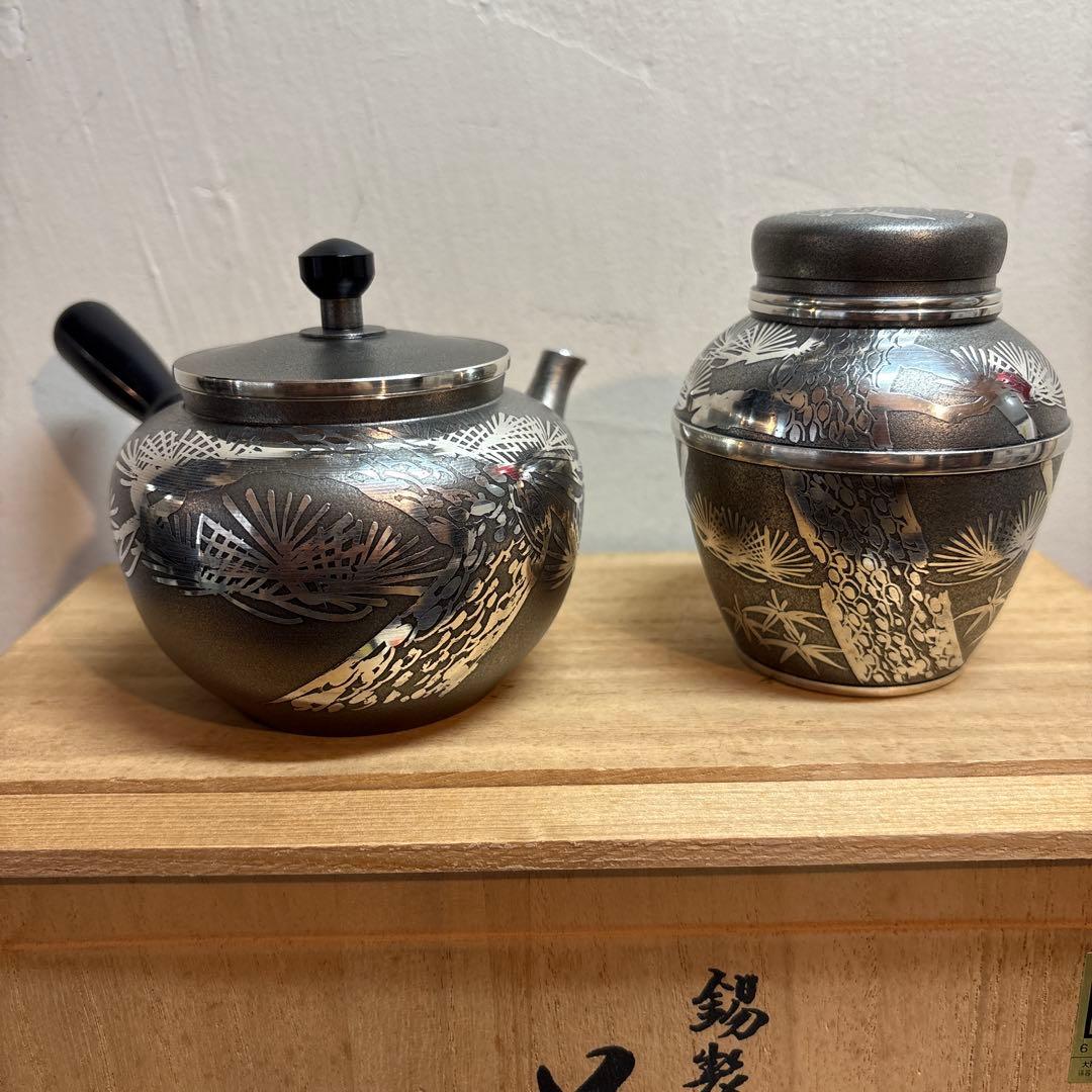 ア*️様 乾茂號造　本錫茶道具セット 急須 茶筒 茶托
