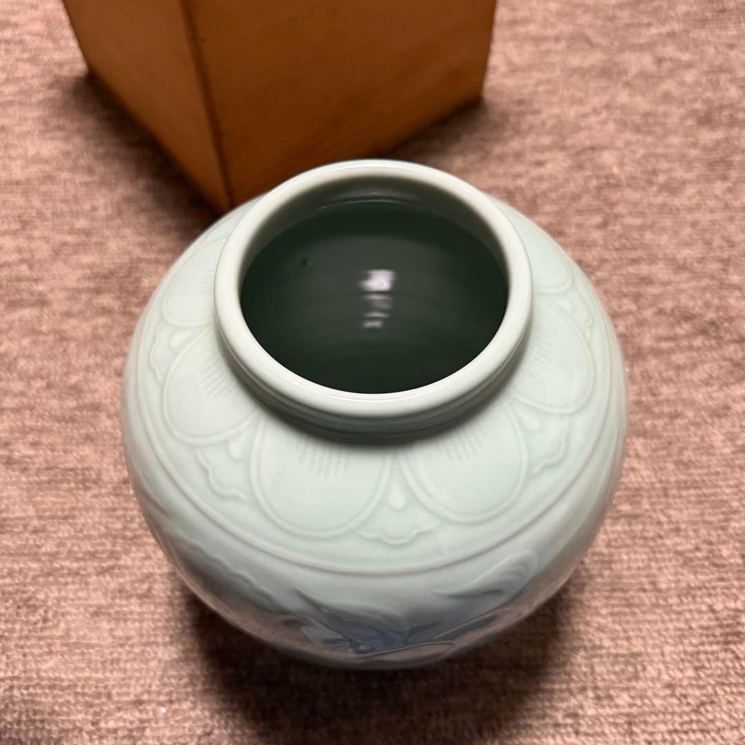 初代　宮永東山作　青磁　花瓶　箱　検索:三浦竹泉 清風与平 高橋道八 煎茶道具