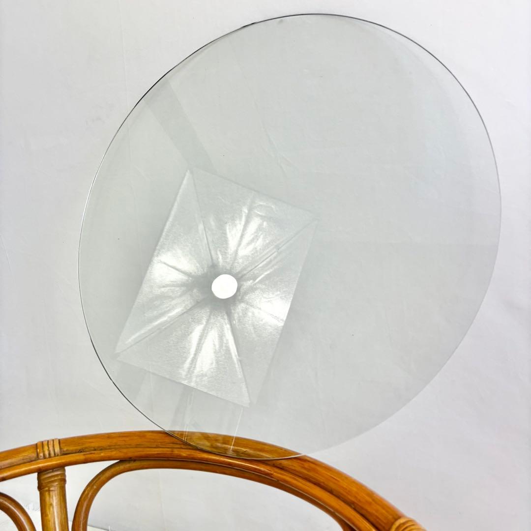 『送料無料』　ラタン　籐　ガラステーブル