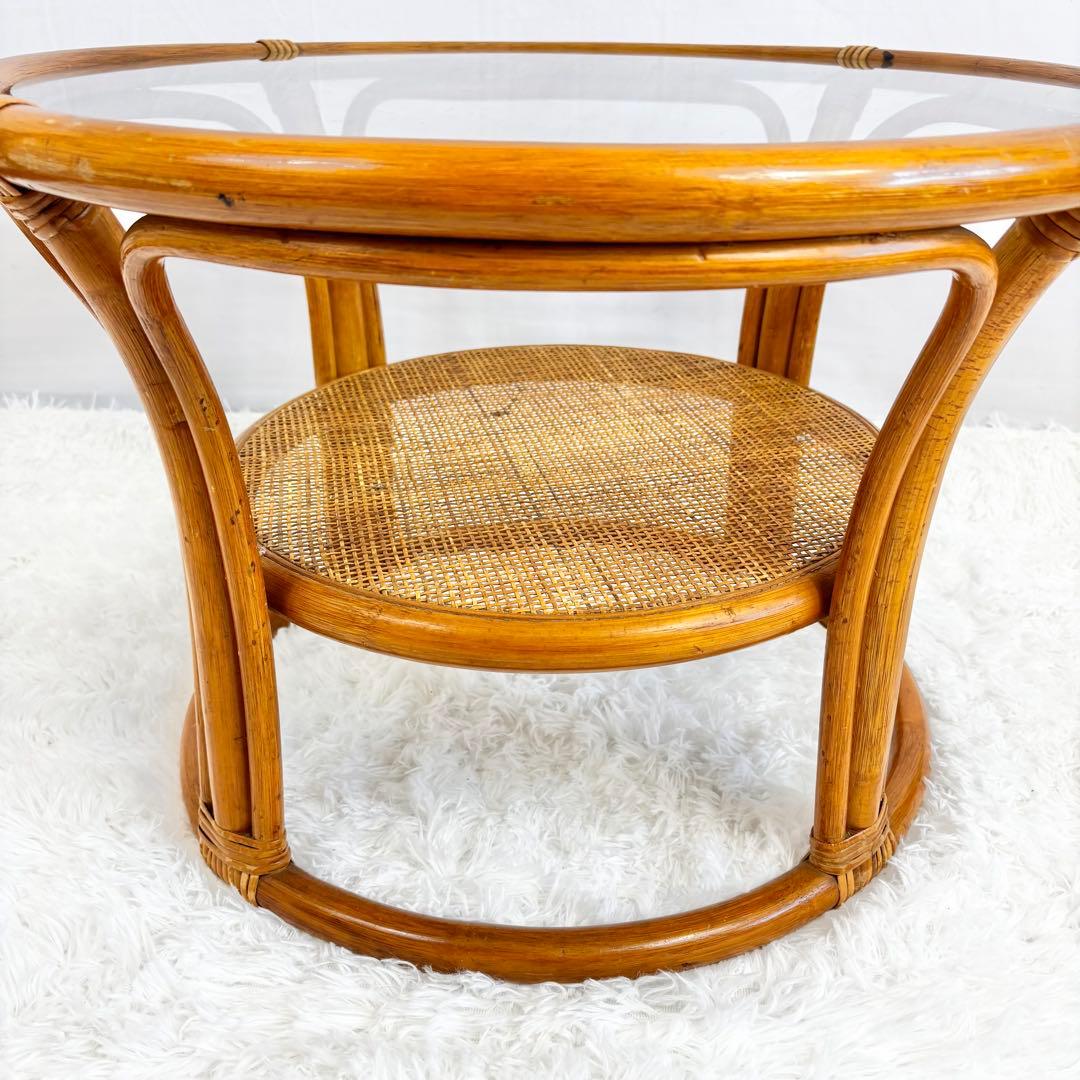 『送料無料』　ラタン　籐　ガラステーブル