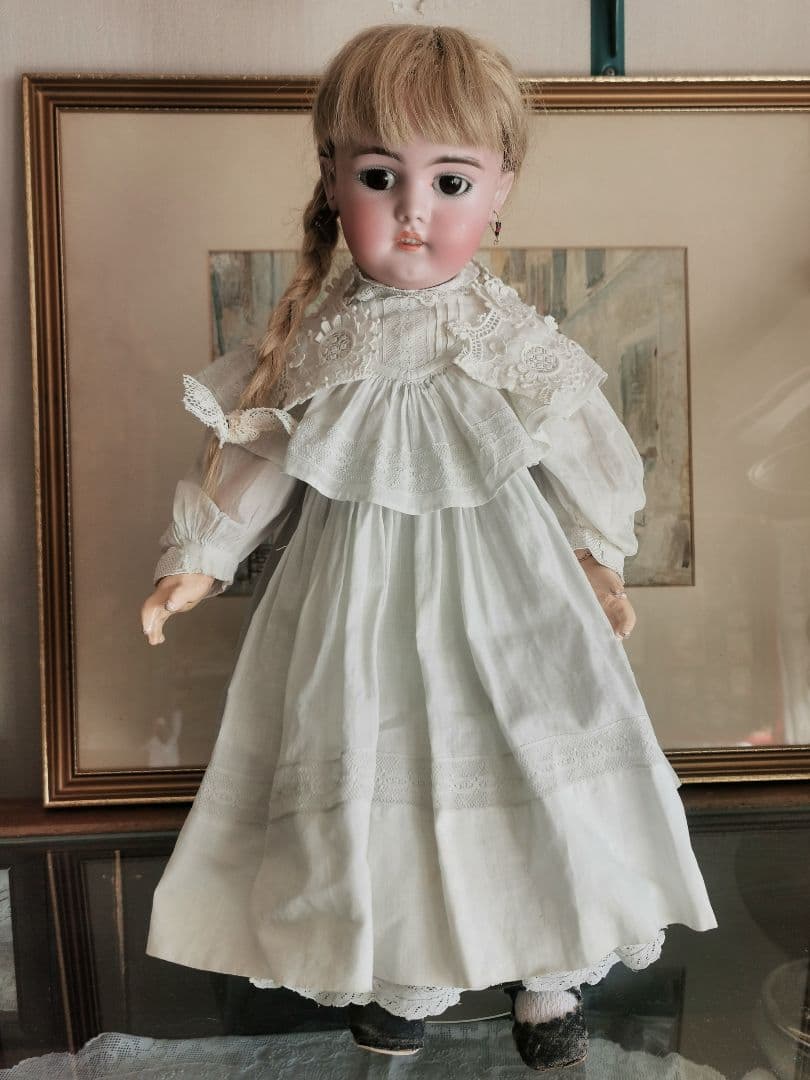 アンティーク ギュピールレース 向日葵刺繍 浮き上る花びら お子様＆人形用付け襟