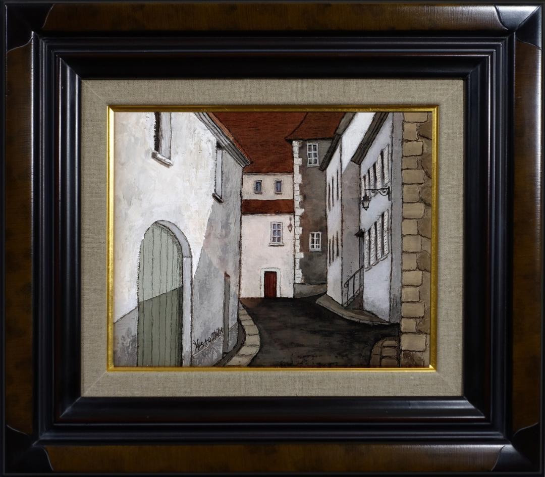 特別値引/有名国際展作家「サンセールの小路」風景画/アクリル/油彩/小原雅夫