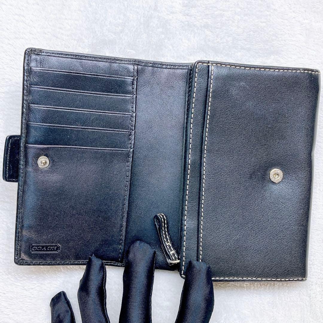 小物 Coach Compact Wallet Soho Black leather