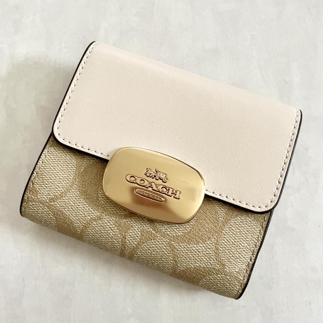 コーチ 財布 折り財布 二つ折り ウォレット 小銭入れ レディース 白 ベージュ