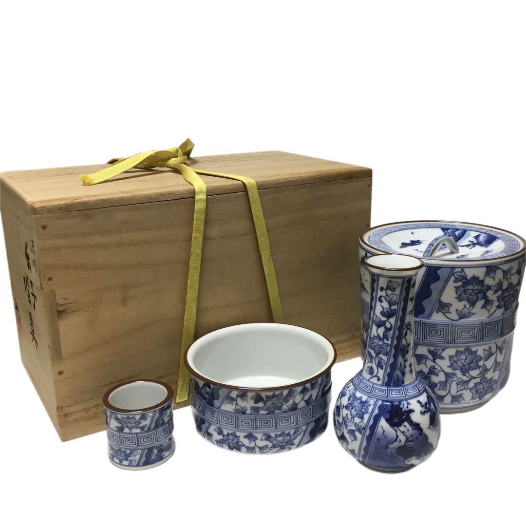 染付皆具 手塚央 茶道具 古物品 木箱入