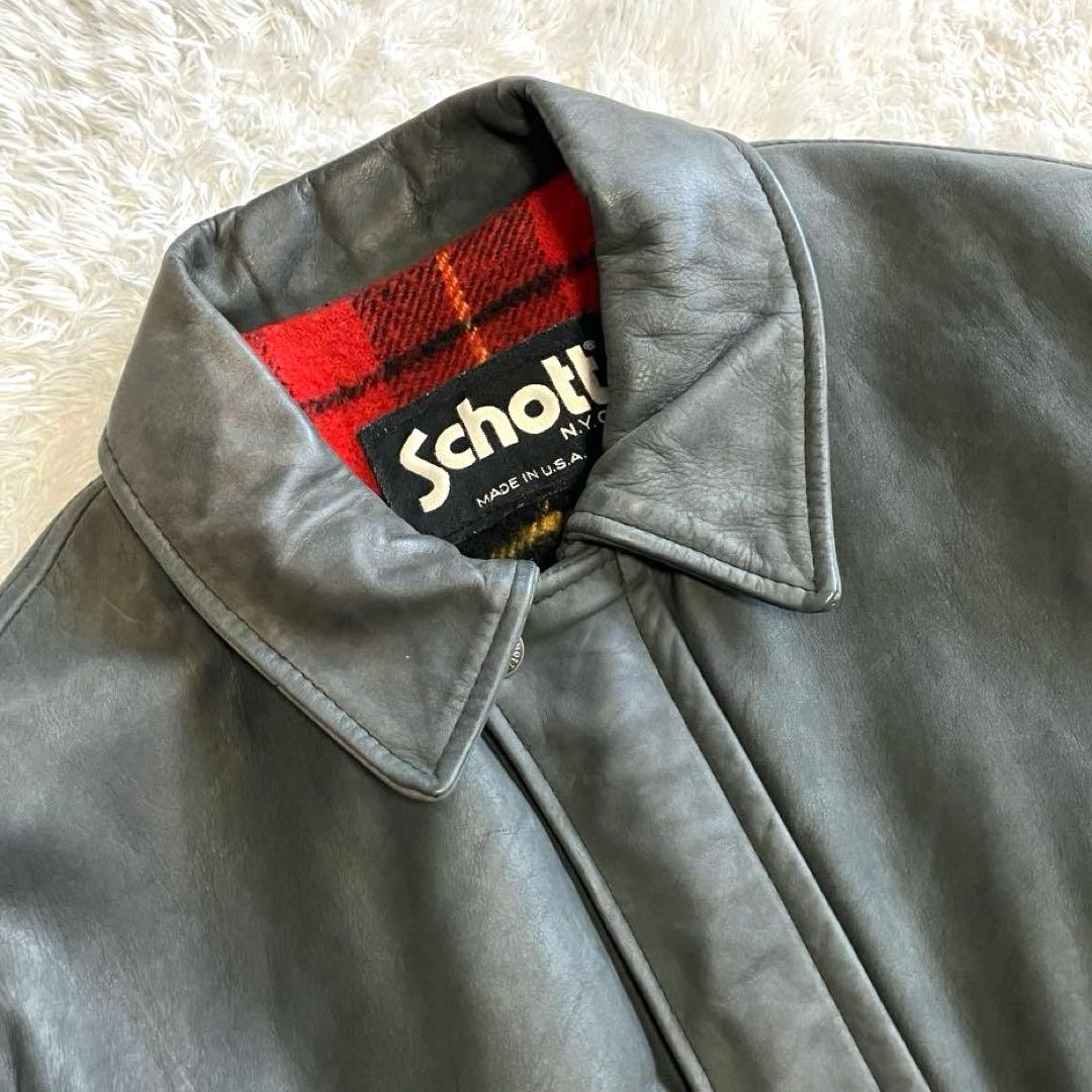 Schott 高級ヌバックレザージャケット　ウールチェック裏地　カーコート