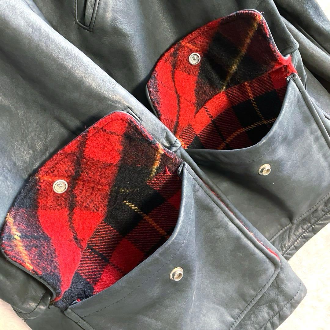 Schott 高級ヌバックレザージャケット　ウールチェック裏地　カーコート