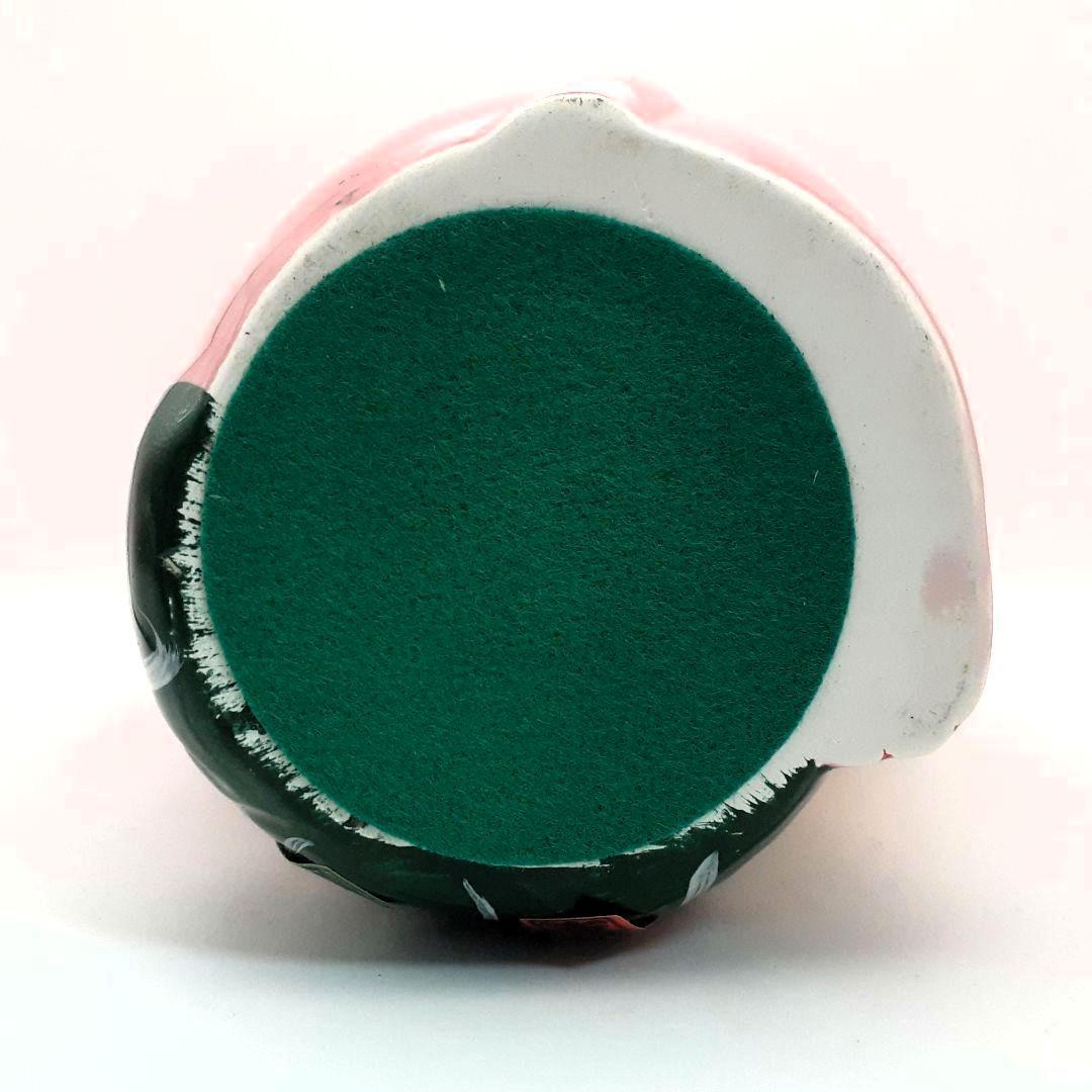 096　レア　瀬戸焼　小槌招き猫 ピンク色　左手上げ　陶器置物　高さ約１５cm