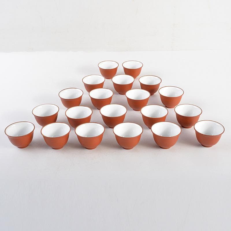 煎茶道具　紫砂　朱泥　内白釉　煎茶碗　20客まとめて　N　6332