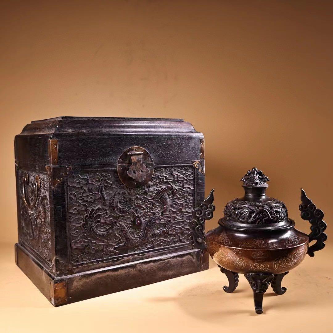 珍品  旧蔵収  精銅  全銅  紫銅  象嵌銀糸 薫香炉