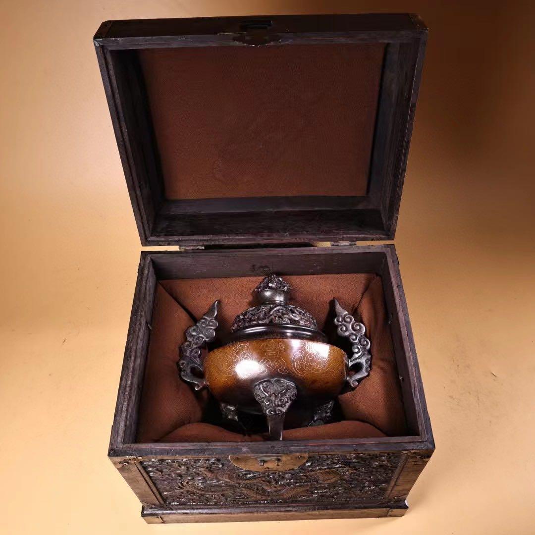 珍品  旧蔵収  精銅  全銅  紫銅  象嵌銀糸 薫香炉