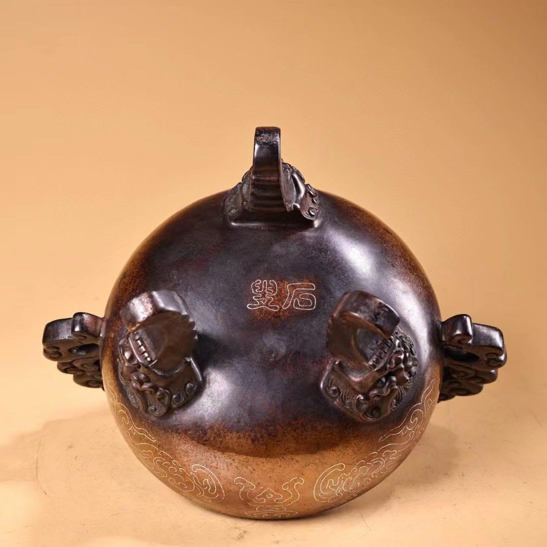 珍品  旧蔵収  精銅  全銅  紫銅  象嵌銀糸 薫香炉