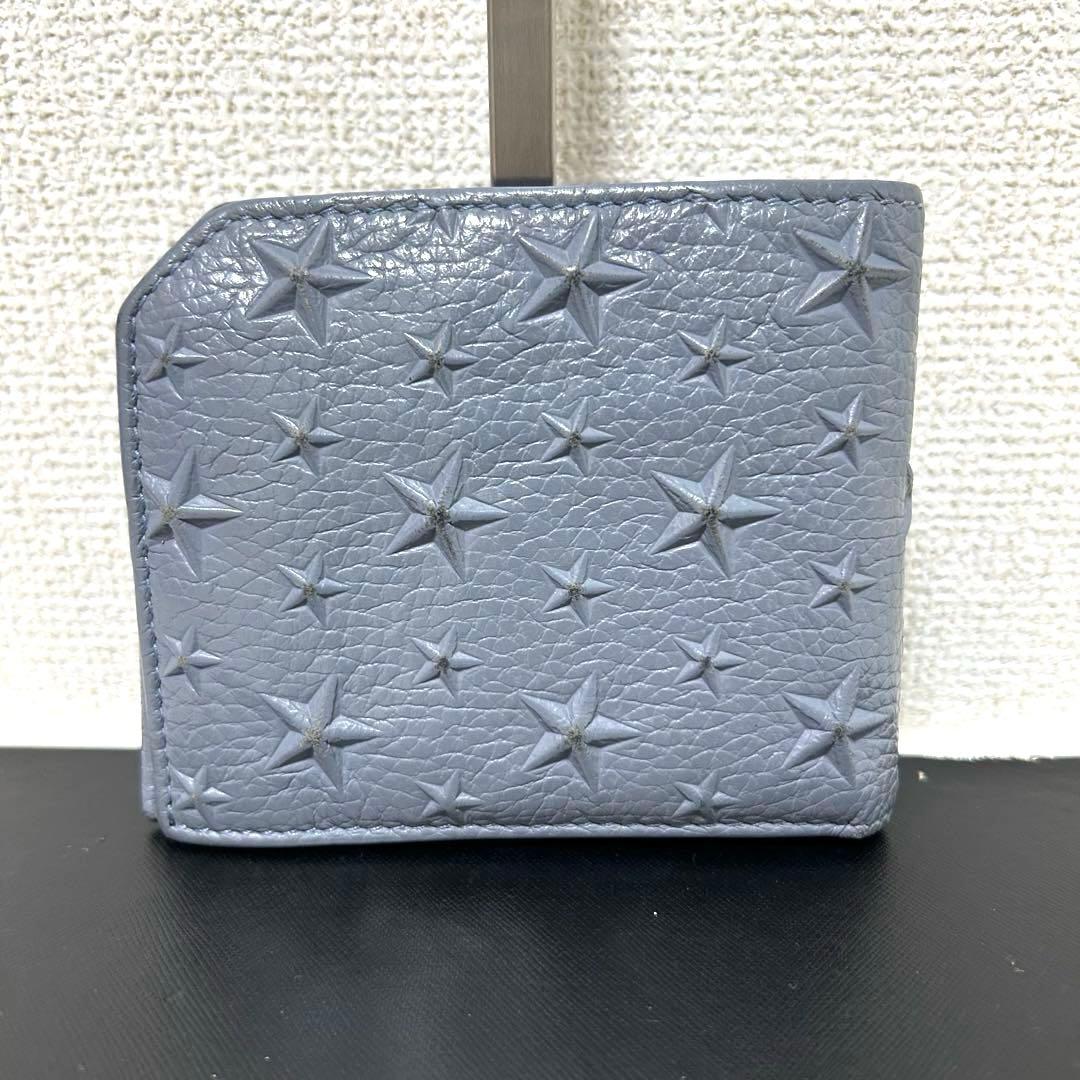 【希少カラー✨スタッズ/ユニセックス】ジミーチュウ　二つ折り財布　ブルー　レザー