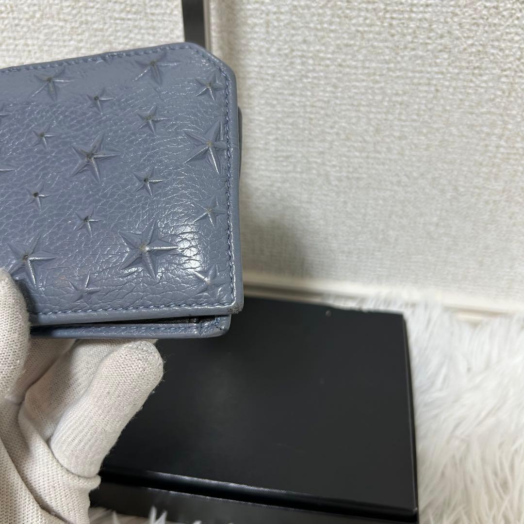 【希少カラー✨スタッズ/ユニセックス】ジミーチュウ　二つ折り財布　ブルー　レザー