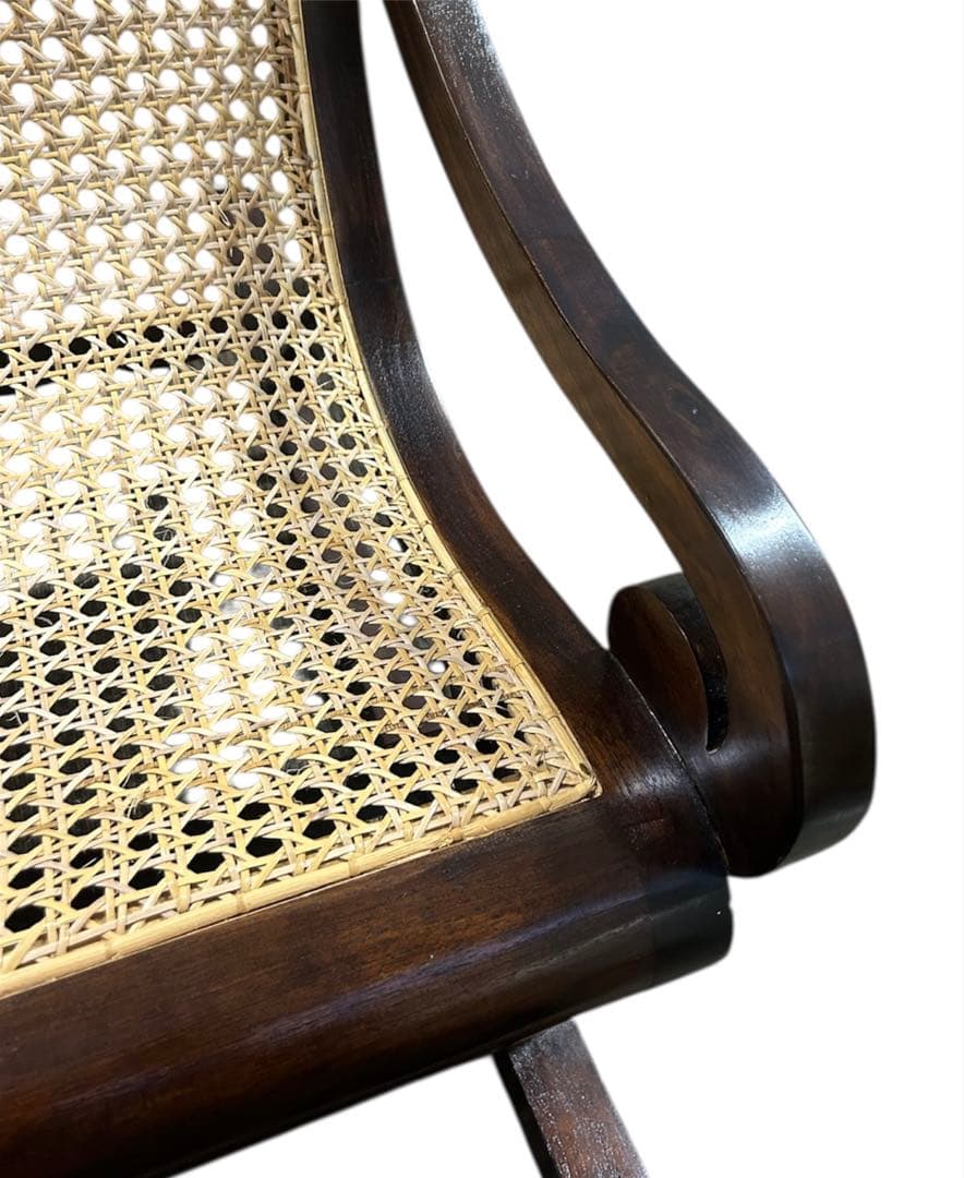 【引き取り限定】ロッキングチェア 木製 チーク×ラタン （藤）ゆったり座れます