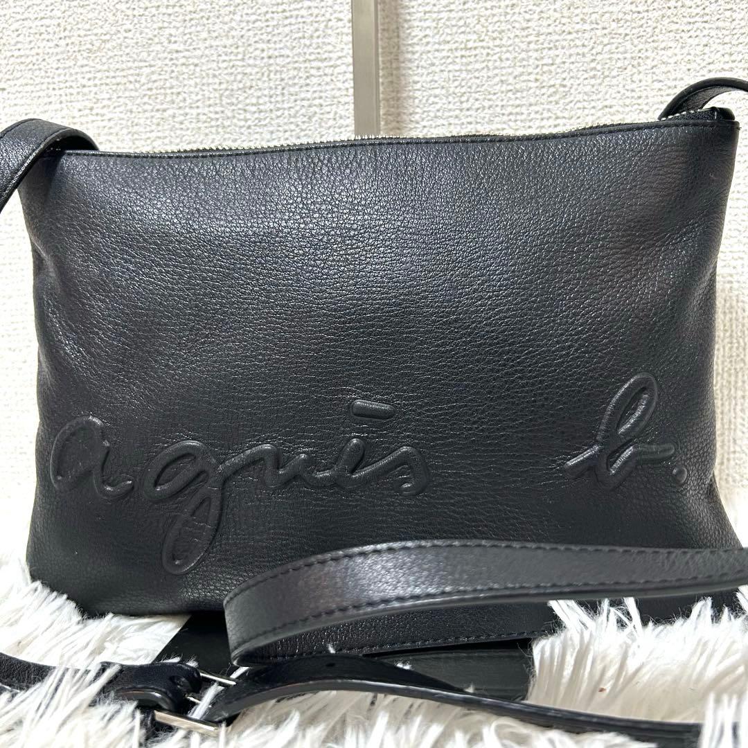 【美品✨エンボスロゴ/オールレザー】アニエスベー　ショルダーバッグ　ブラック　稀