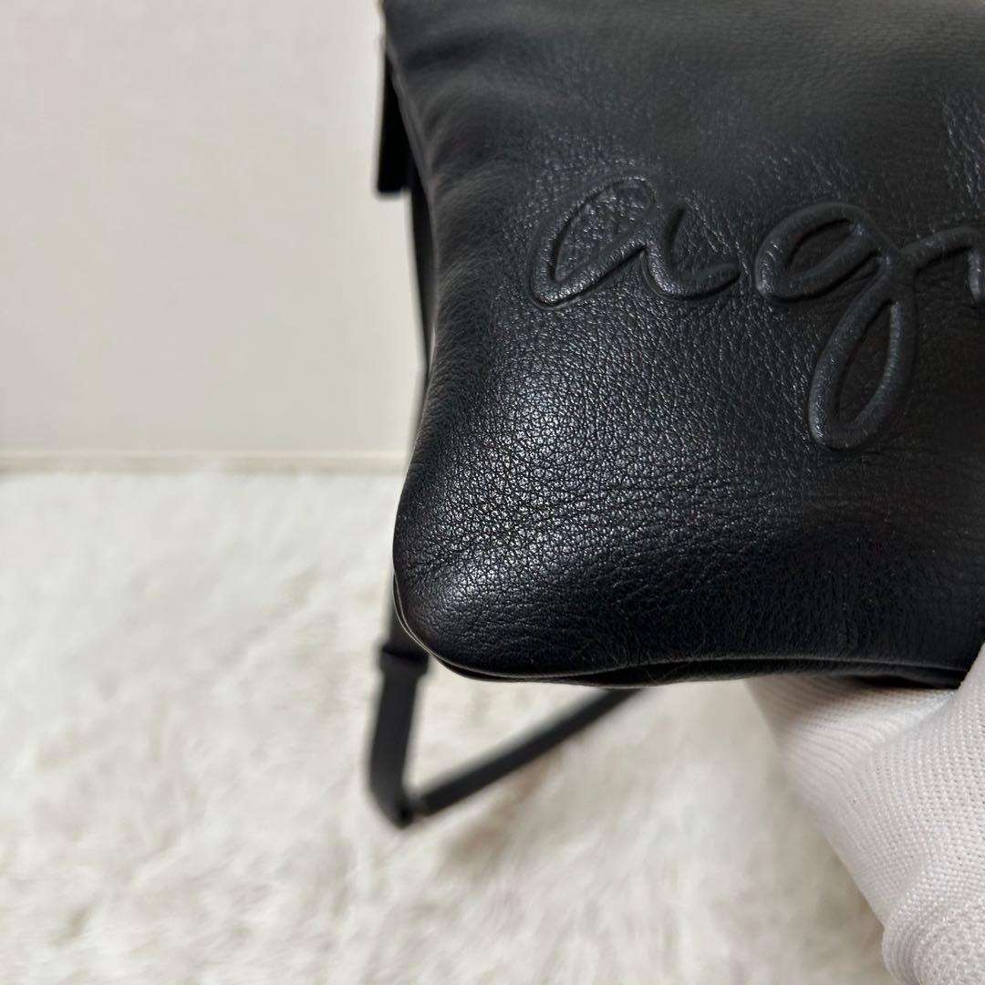 【美品✨エンボスロゴ/オールレザー】アニエスベー　ショルダーバッグ　ブラック　稀