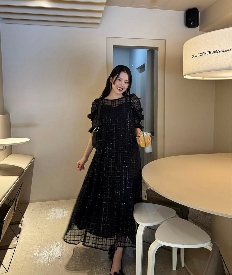 新品　黒LE’RURE リルアー　Kirakira check onepiece