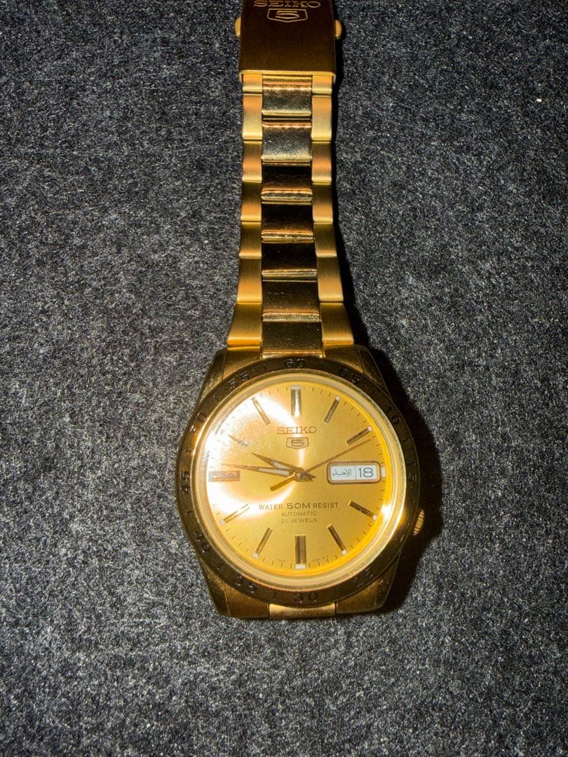 SEIKO 5 自動巻き 腕時計 ゴールド【デイト表示タイ語】
