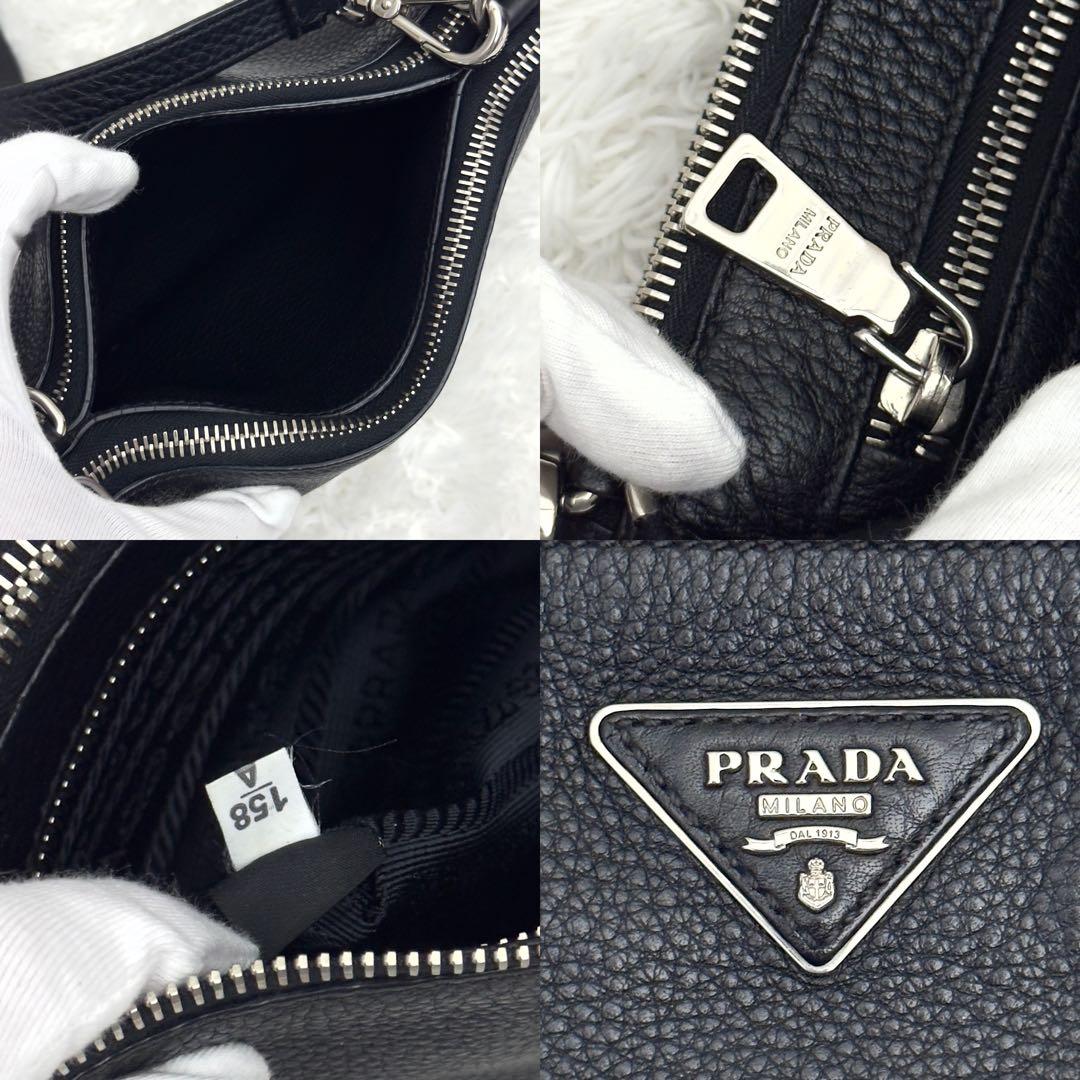 PRADA プラダ ショルダーバッグ レザー ブラック シボ革 シルバー金具
