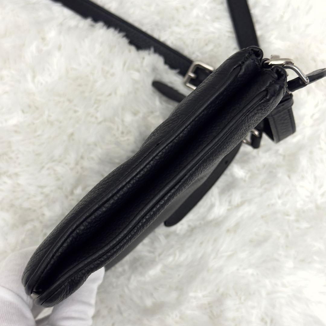 PRADA プラダ ショルダーバッグ レザー ブラック シボ革 シルバー金具