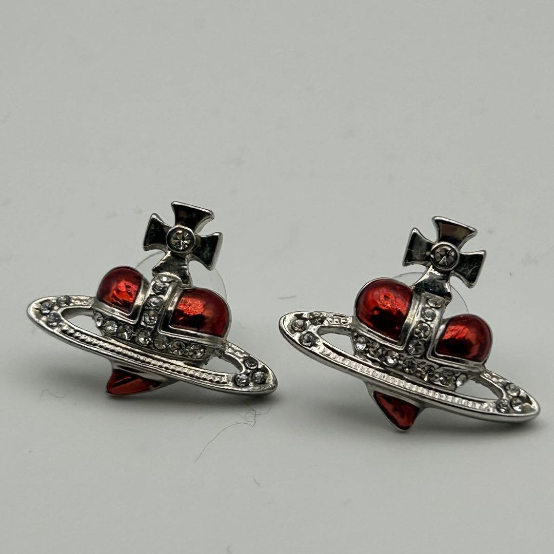 ヴィヴィアンウエストウッド　ディアマンテ　ハート　ピアス　シルバー　レッド