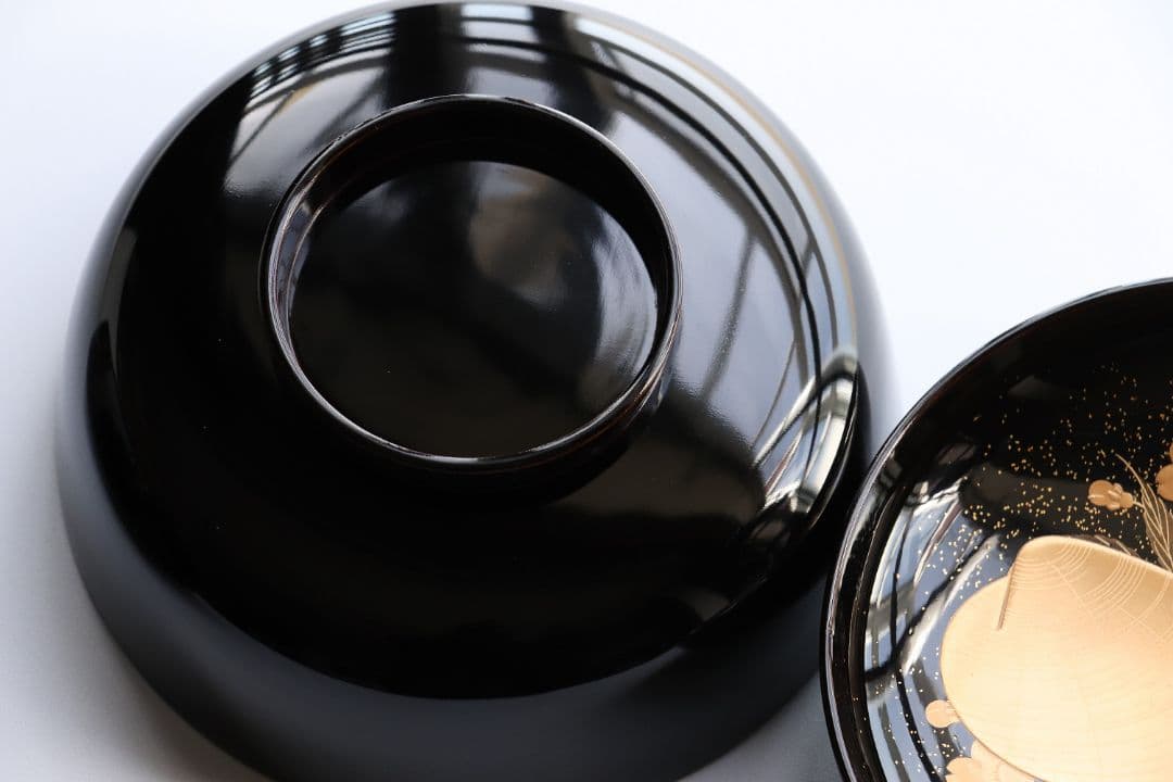 CL72 加賀蒔絵 貝合わせ蒔絵 黒塗椀 二客 蛤 桜 本金 梨地 木製漆器